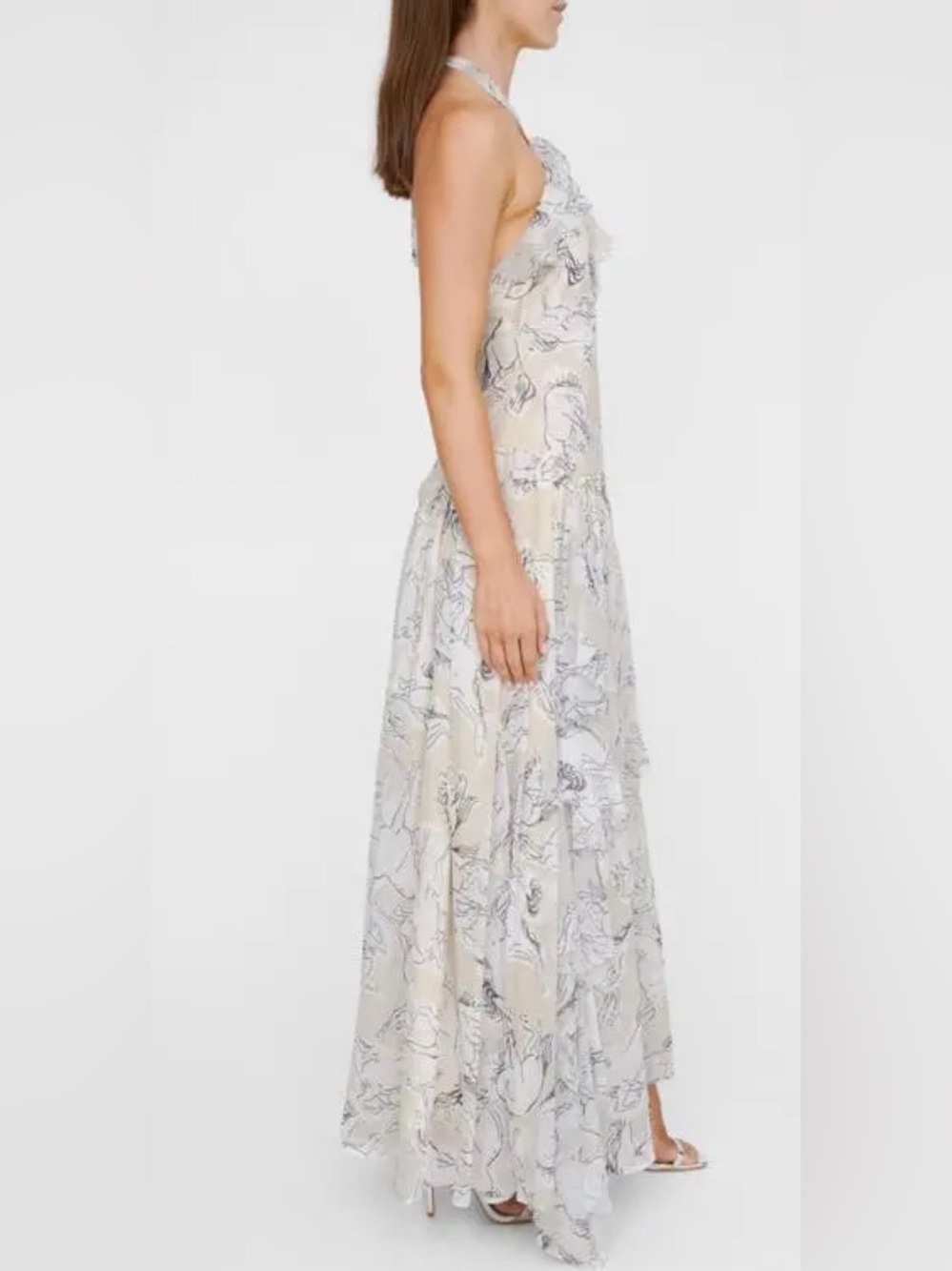 NEw Nasty Gal Cream Maxi Halter Key hole Dress with Sketched Horses Print